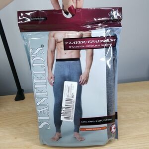 STANFIELDS Mens Long Johns Medium Gray 2 Layer Fitted Base Layer Pants $52